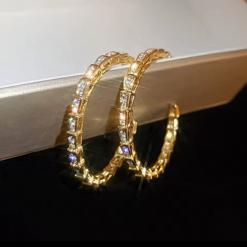Serpenti Viper Gold Crystal Elegant Hoop Earrings